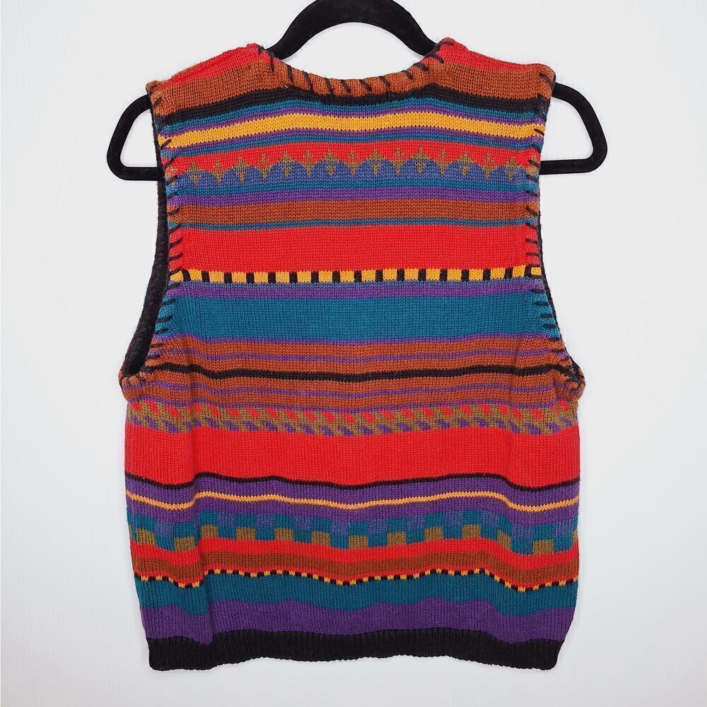 Vintage 90s Sweater Vest High Gate Southwestern Eclectic Grandpa PM Ramie Cotton - Picture 9 of 9